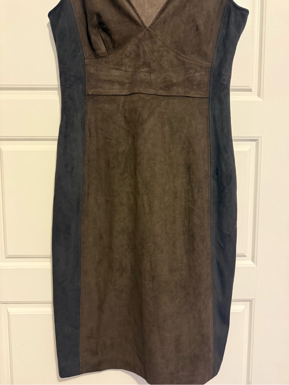 Halston Heritage Brown Faux Suede Colorblock Sheath Dress M